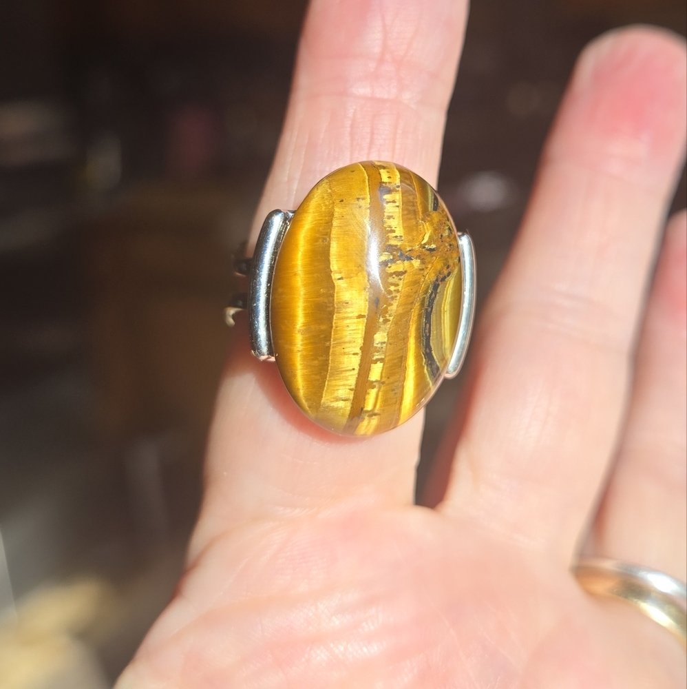 Tiger's Eye Silver Ring sz 8 adjustable